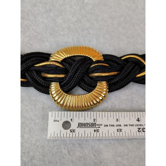 Vintage Leather Shop Womens Black Belt Woven Braided Rope Gold Hardward Stretch - Picture 7 of 8